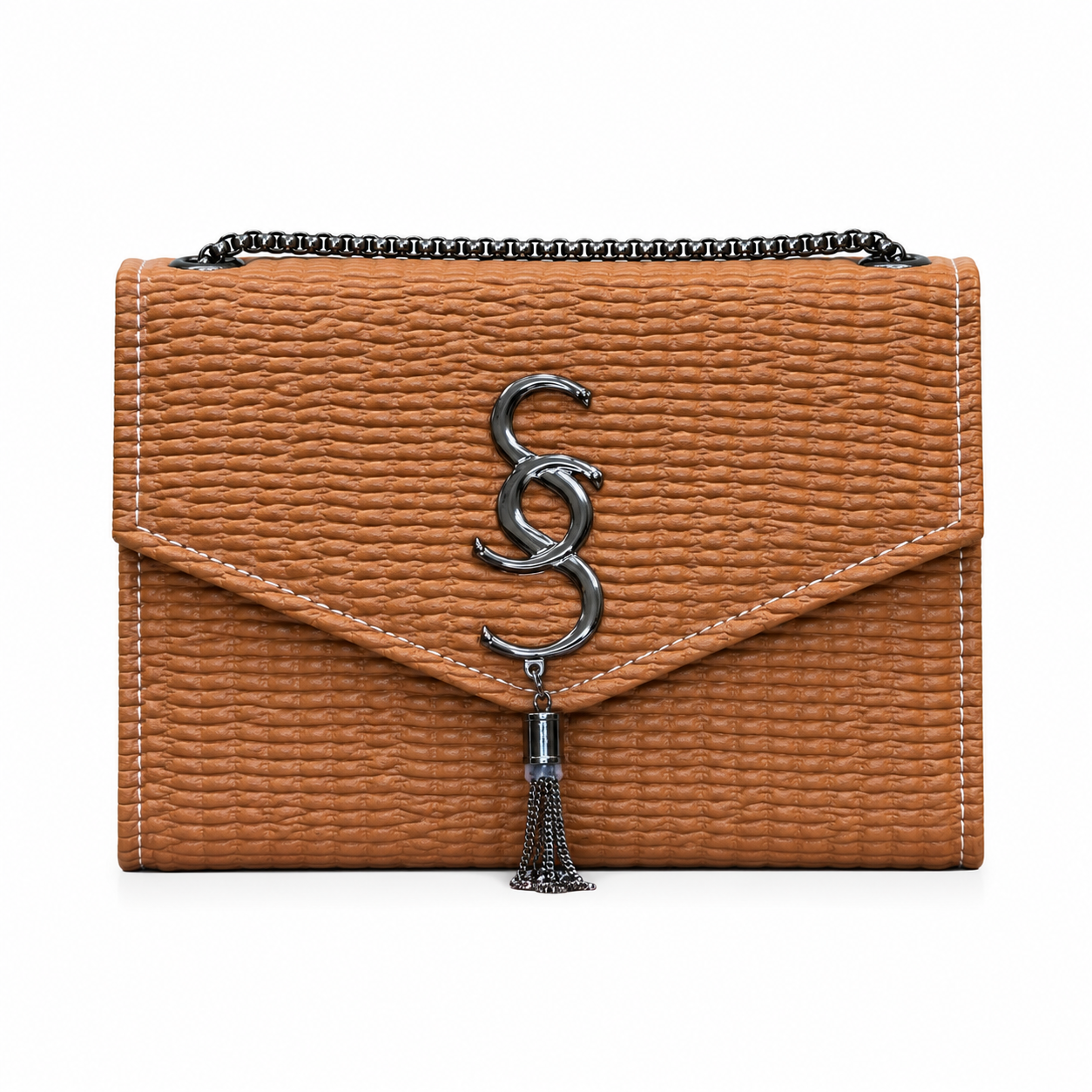 Woven-Texture Flap Clutch with Chain Strap