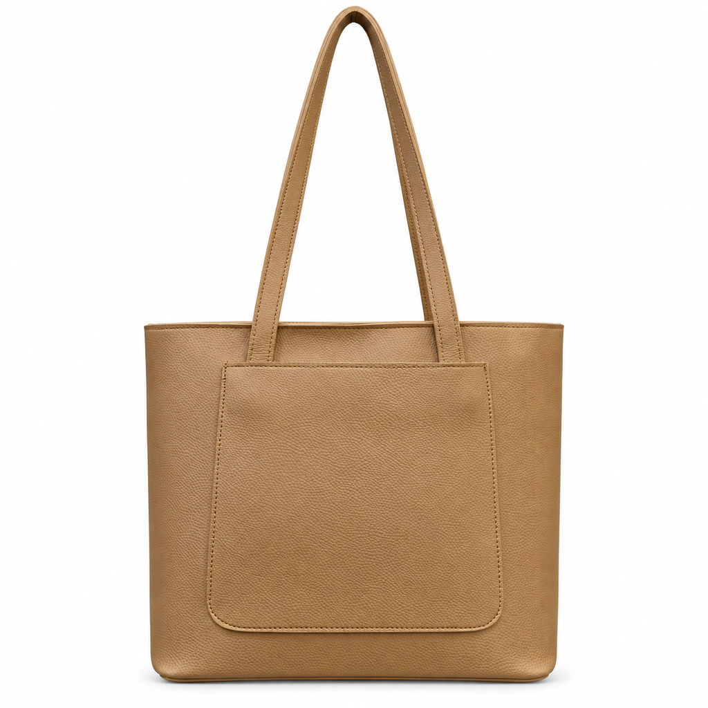 Structured Textured Shoulder Tote with Front Pocket