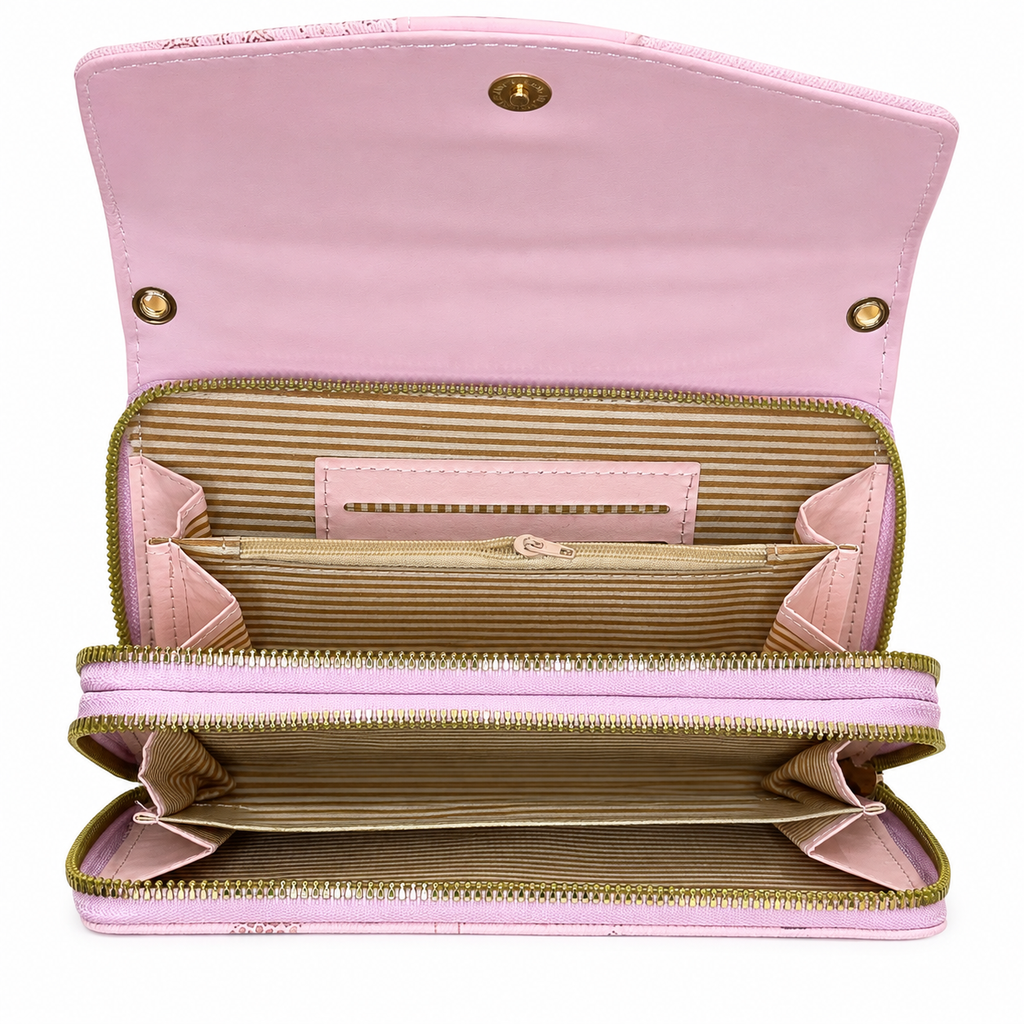 All-Over Letter-Pattern Flap Clutch