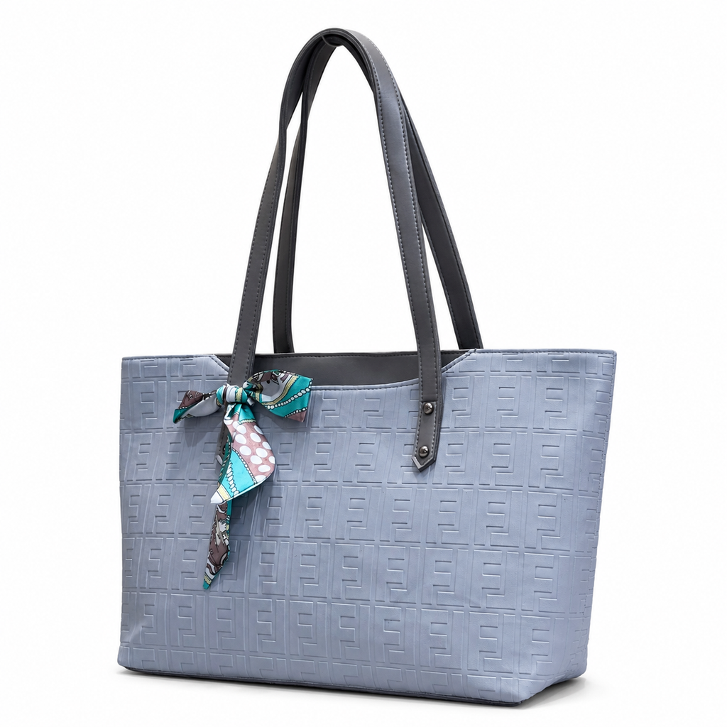 Structured Embossed Tote Bag with Scarf Accent