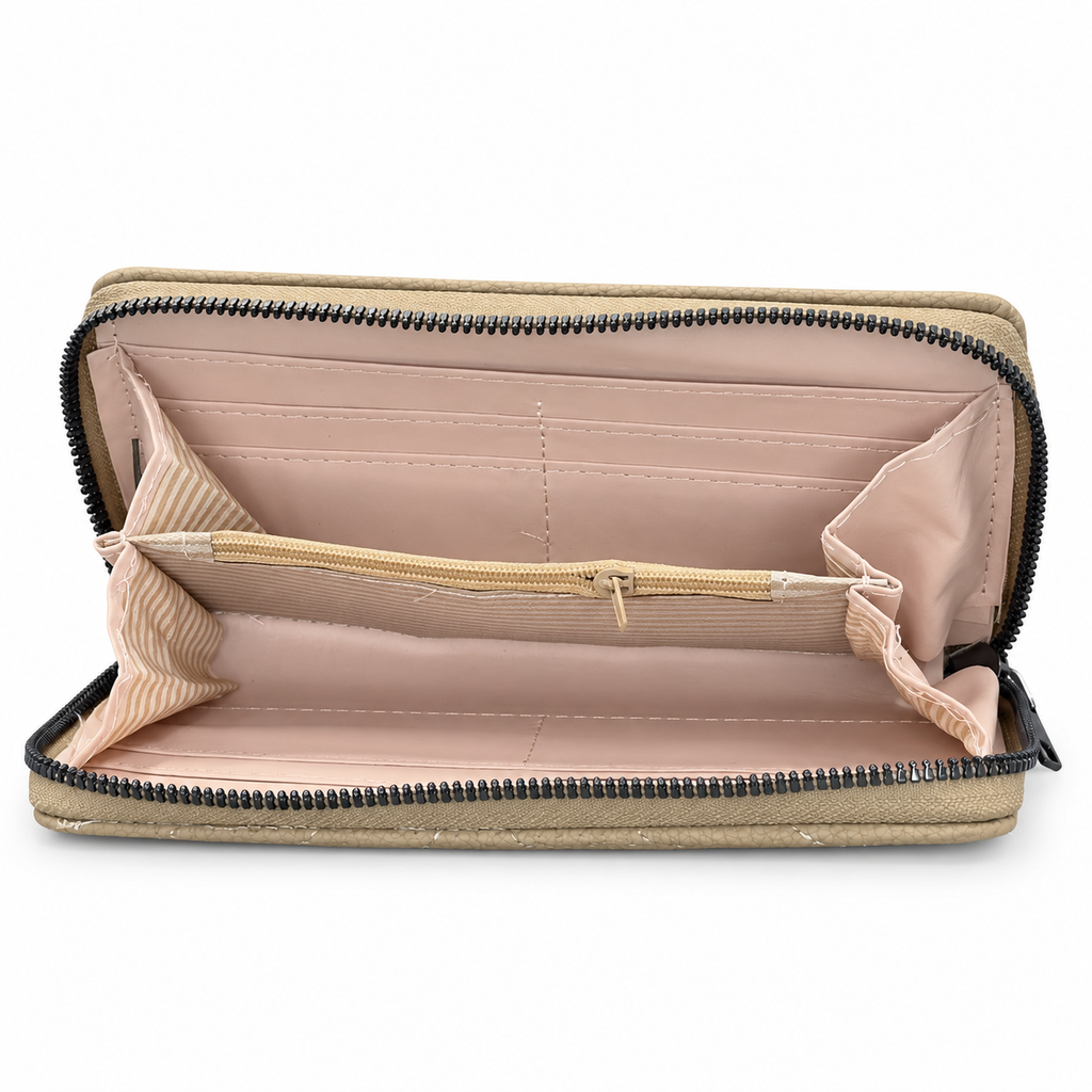 Diamond-Quilted Zipper Wallet