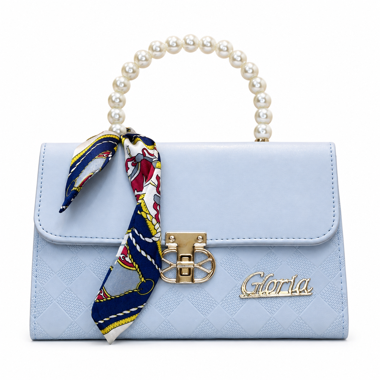 Pearl-Handle Scarf-Accent Handbag