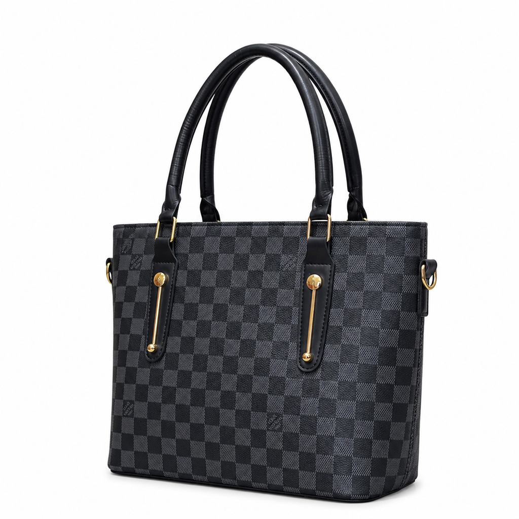 Classic Check-Pattern Structured Tote Bag