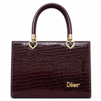 Croc-Textured Structured Handbag with Heart Handles