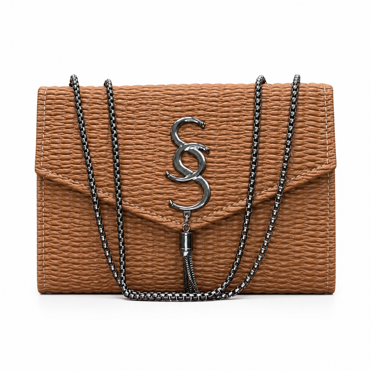 Woven-Texture Flap Clutch with Chain Strap