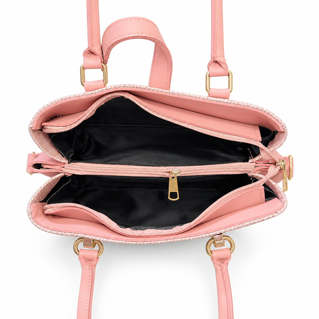 Structured Herringbone Handbag with Shoulder Carry Option