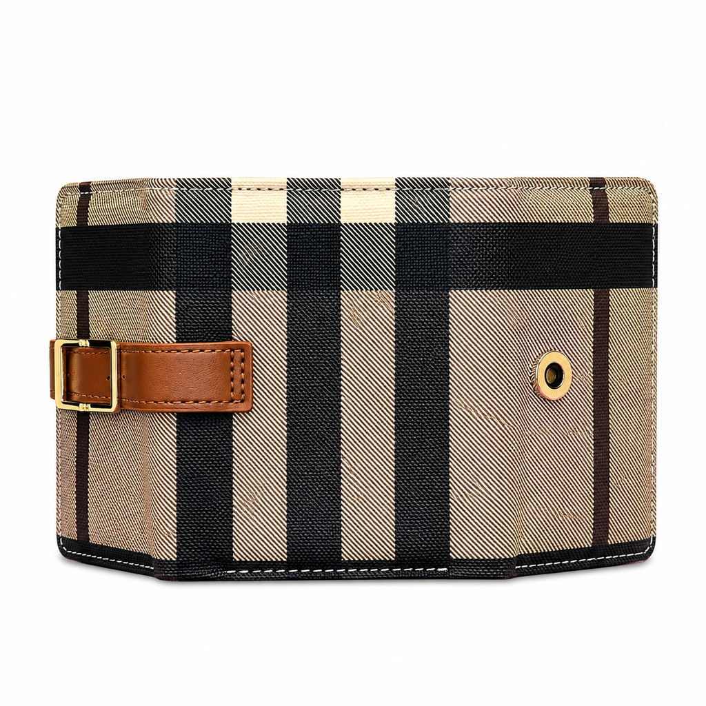 Compact Check-Pattern Buckle Wallet