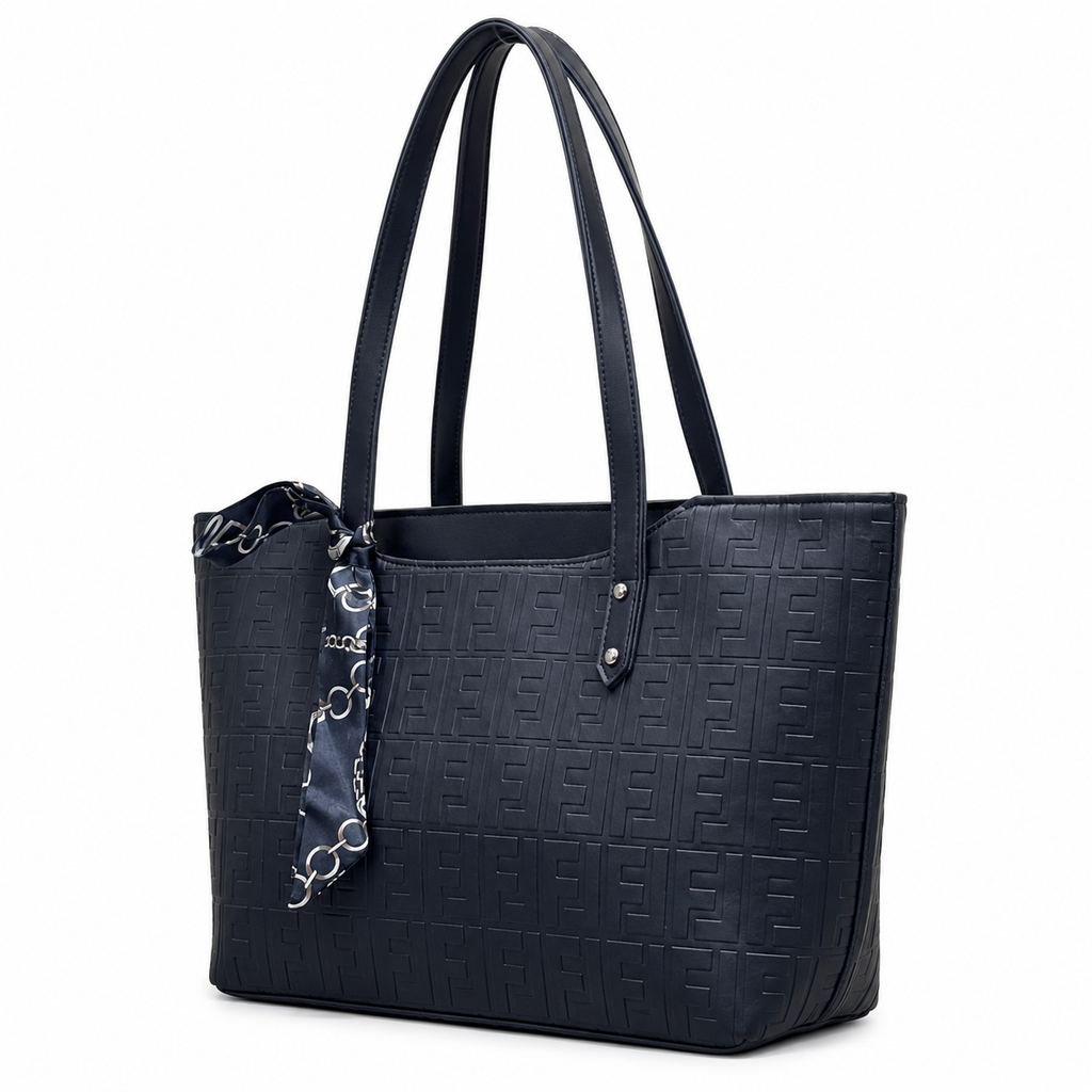 Structured Embossed Tote Bag with Scarf Accent