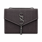 Woven-Texture Flap Clutch with Chain Strap