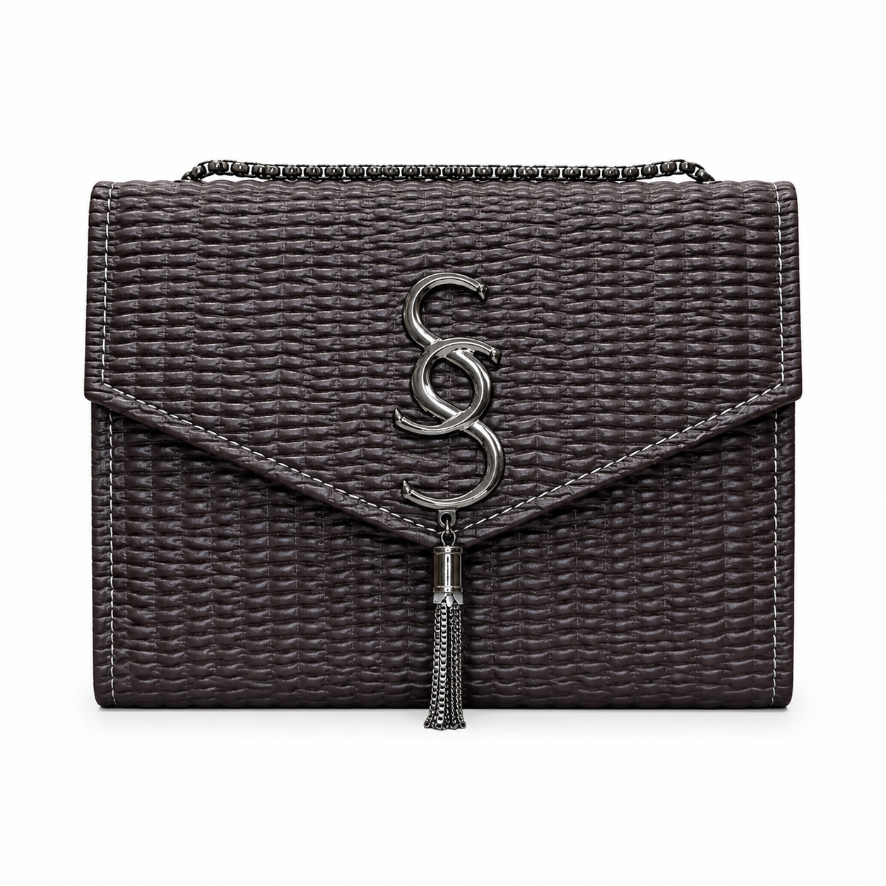 Woven-Texture Flap Clutch with Chain Strap