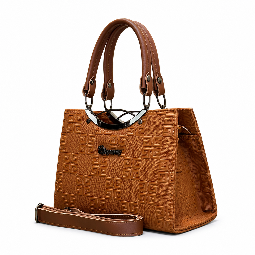 Geometric Embossed Double-Handle Handbag