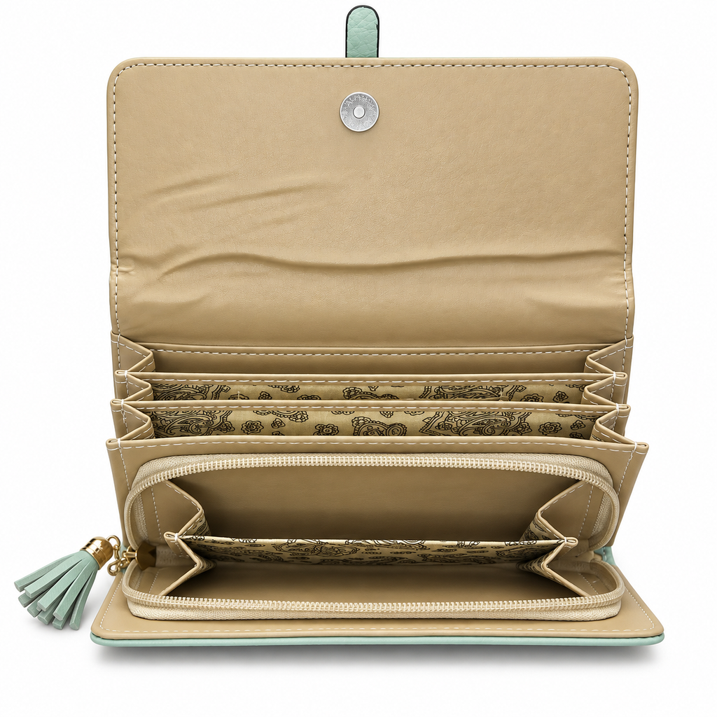 Textured Flap Clutch Wallet with Tassel Detail