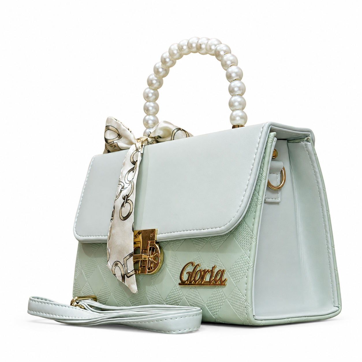 Pearl-Handle Scarf-Accent Handbag