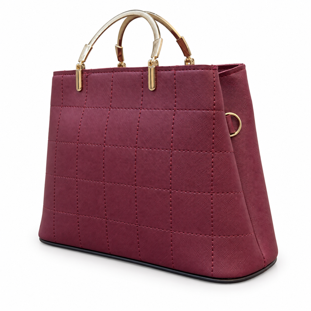 Structured Grid-Textured Top-Handle Handbag