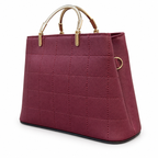Structured Grid-Textured Top-Handle Handbag