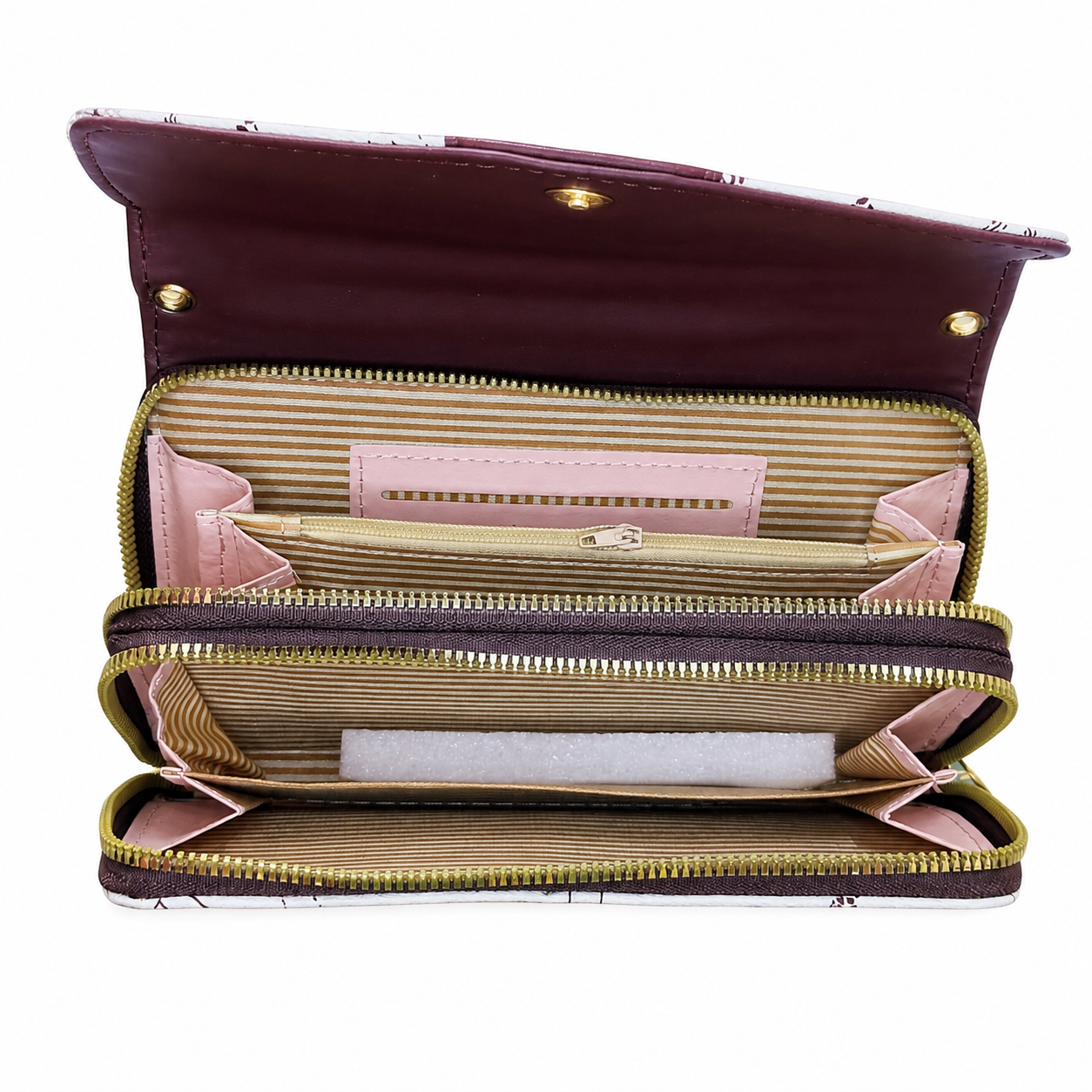 All-Over Letter-Pattern Flap Clutch