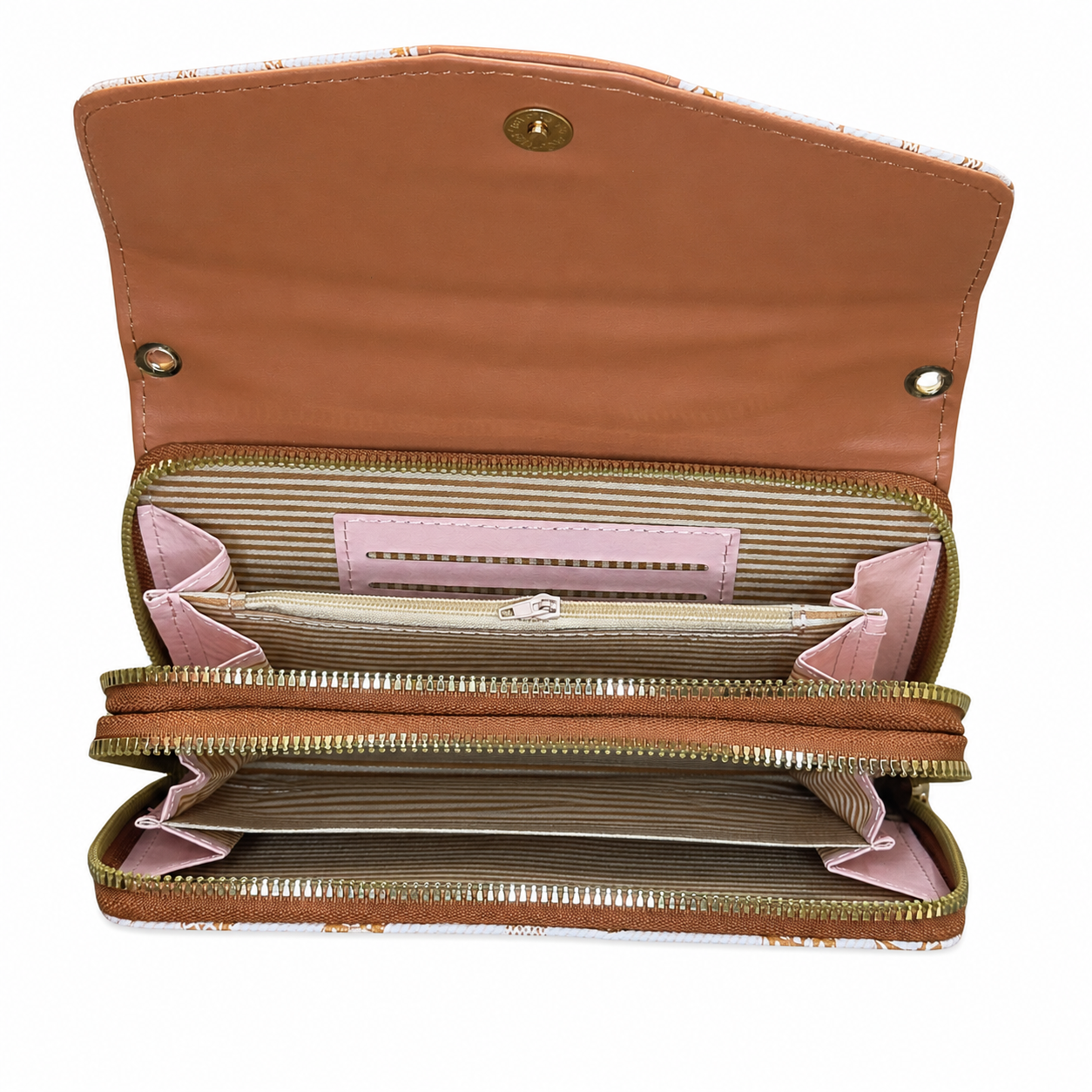 All-Over Letter-Pattern Flap Clutch