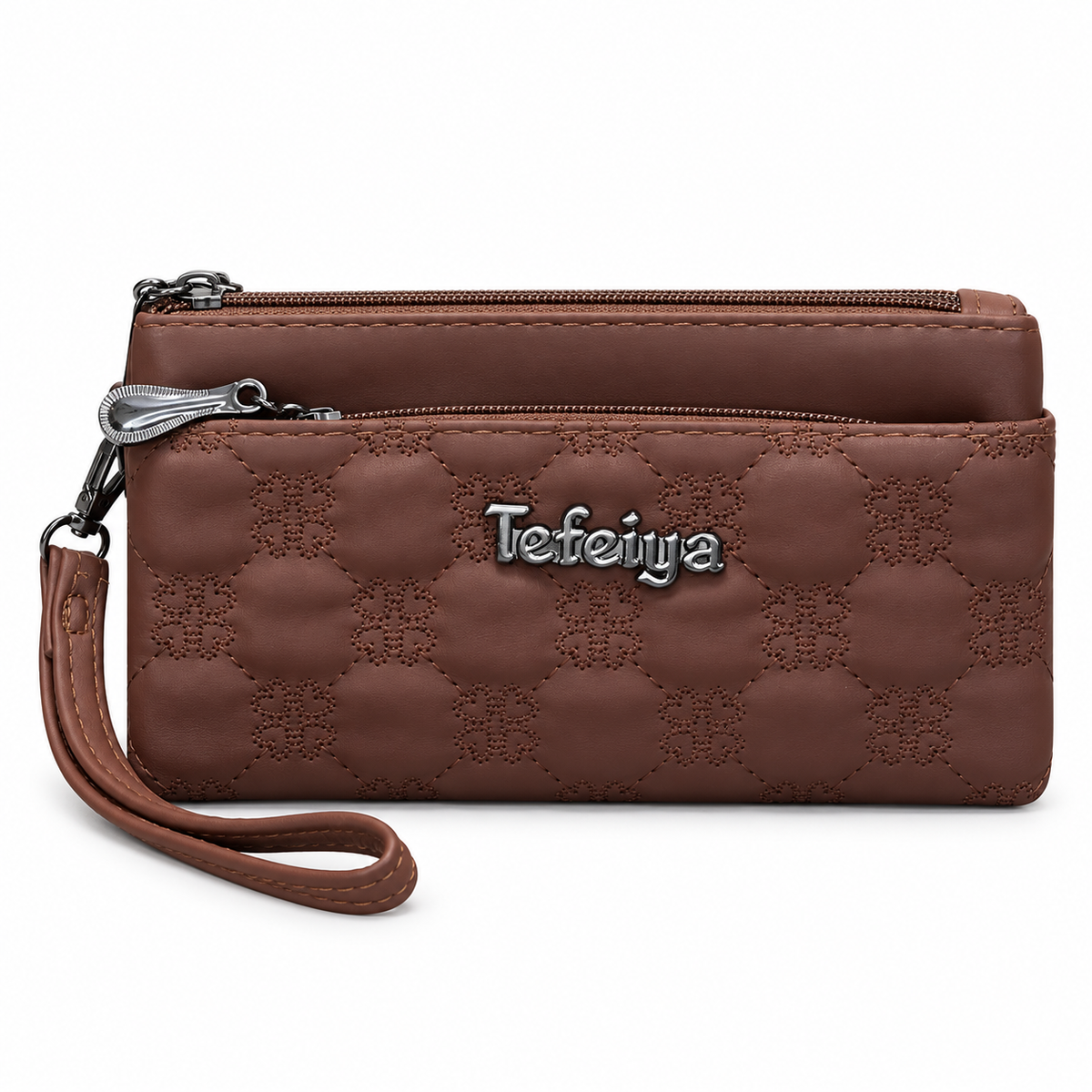 Quilted Double-Zipper Wristlet Pouch