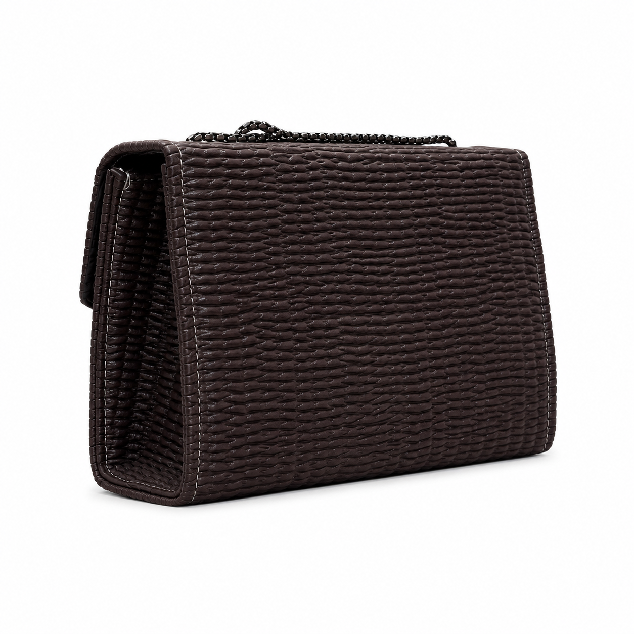 Woven-Texture Flap Clutch with Chain Strap