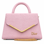 Textured V-Accent Top-Handle Handbag