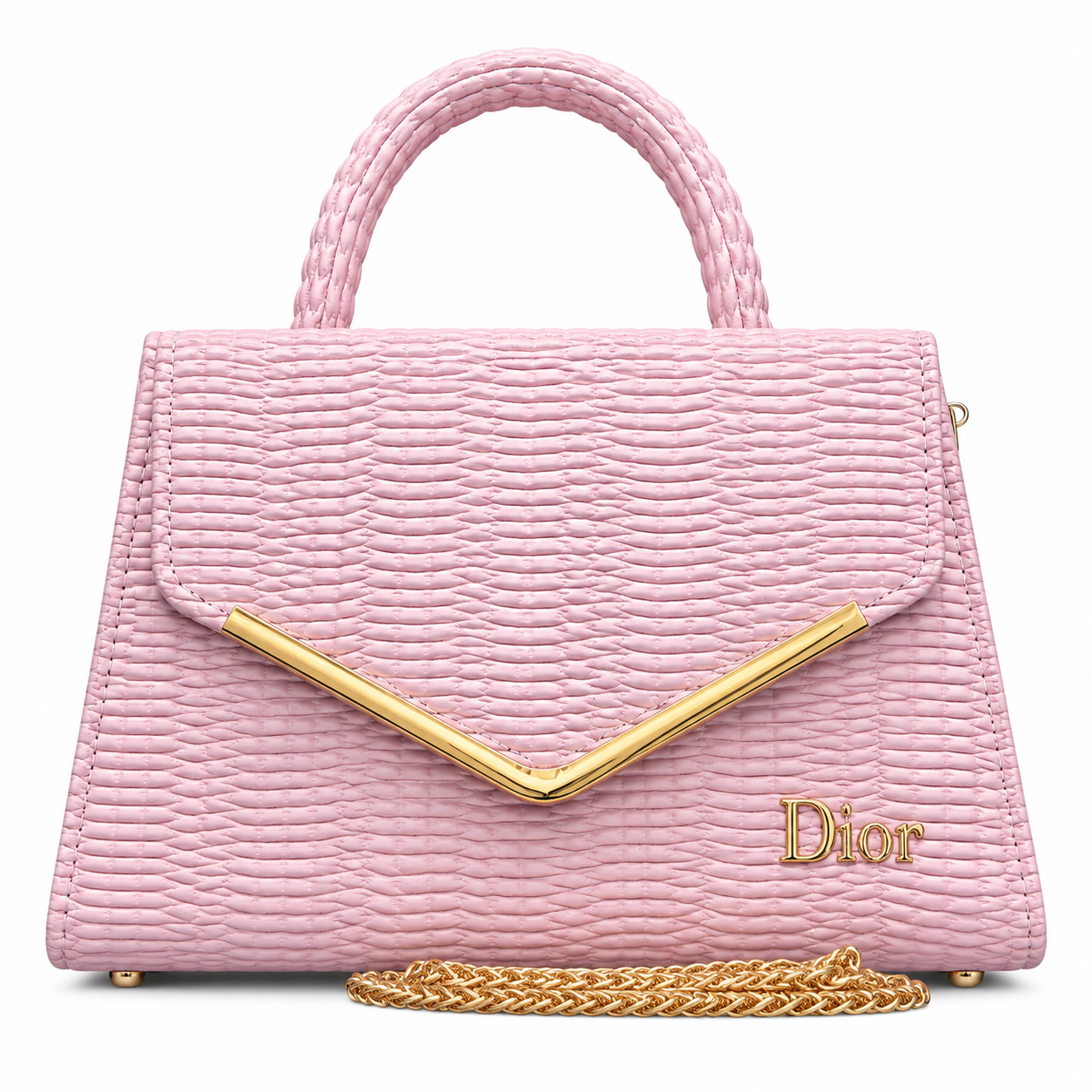 Textured V-Accent Top-Handle Handbag