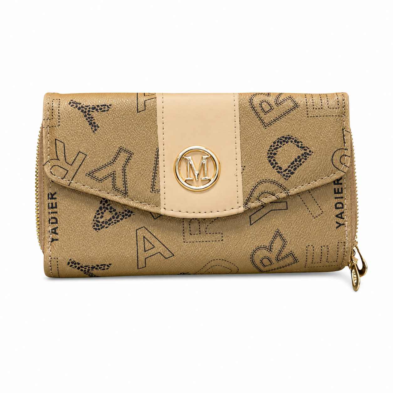 All-Over Letter-Pattern Flap Clutch