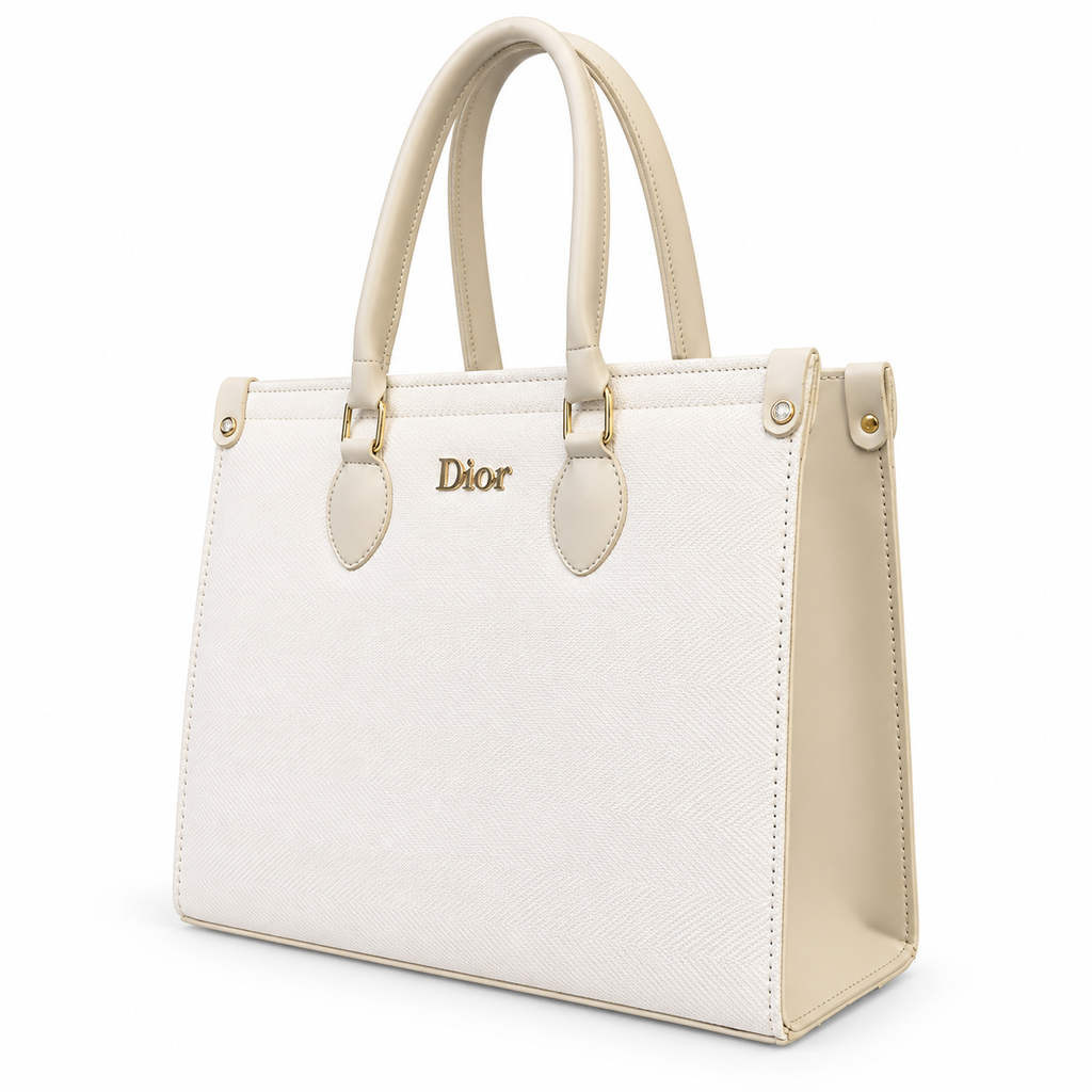 Herringbone-Textured Structured Tote Bag