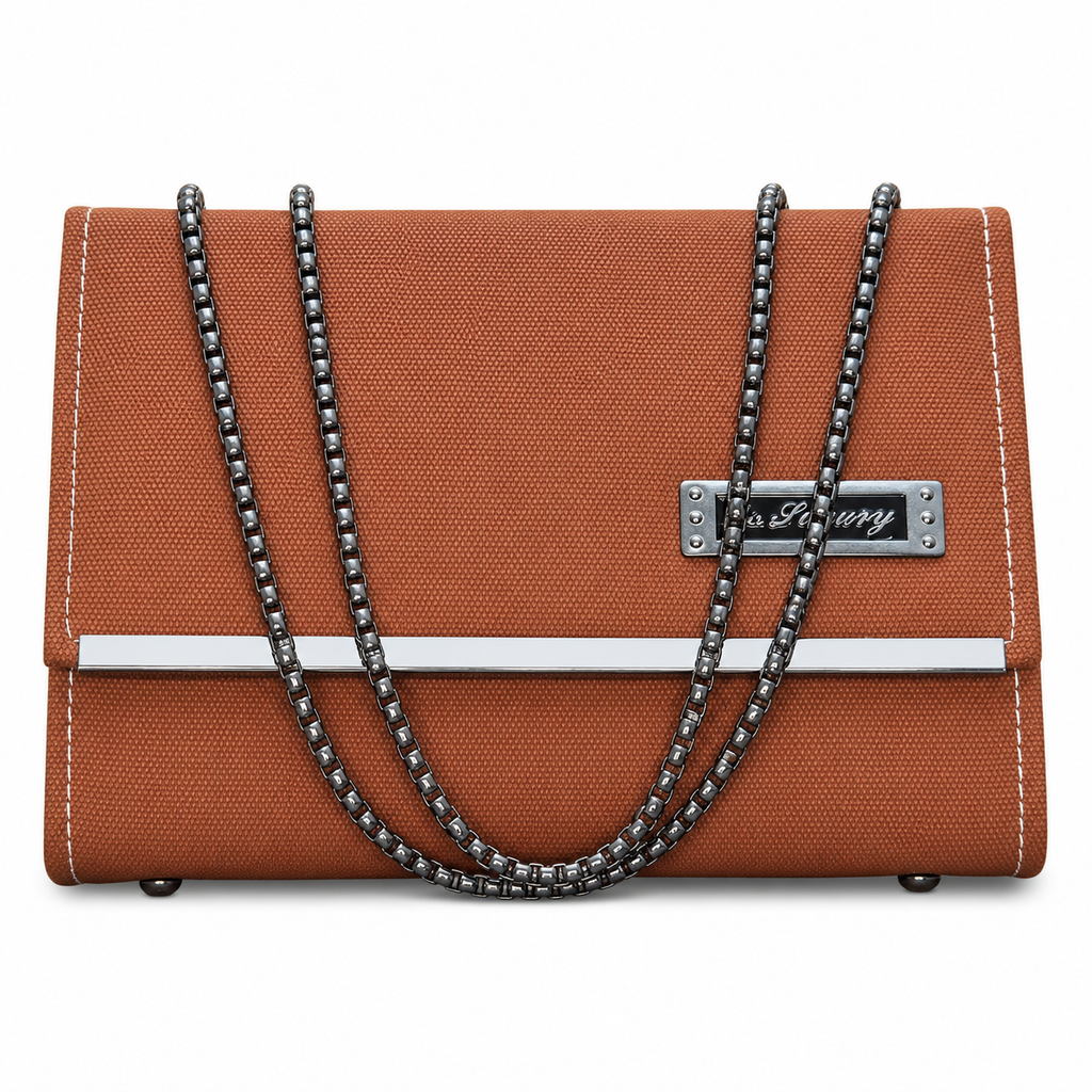 Rectangular Textured Chain Flap Shoulder Bag