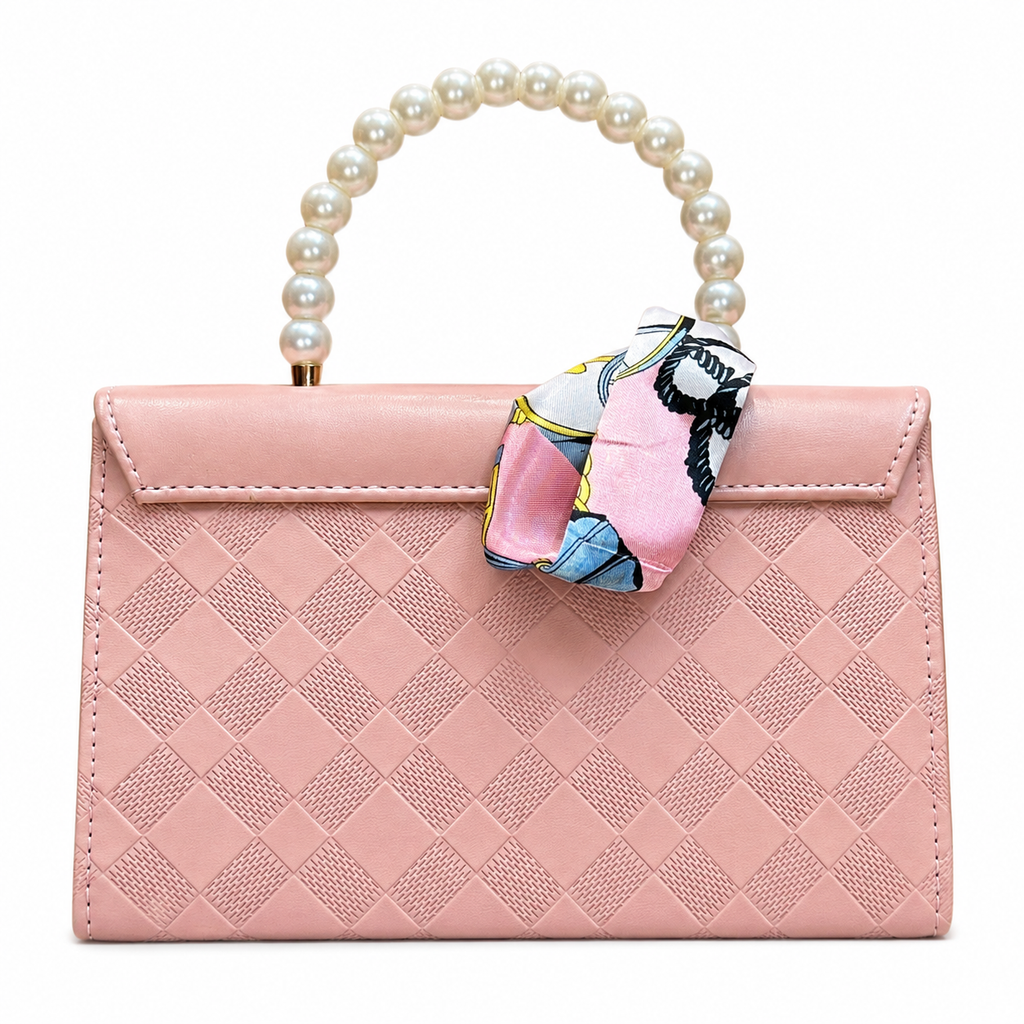 Pearl-Handle Scarf-Accent Handbag