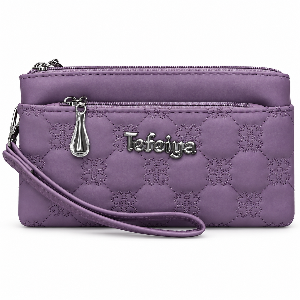 Quilted Double-Zipper Wristlet Pouch