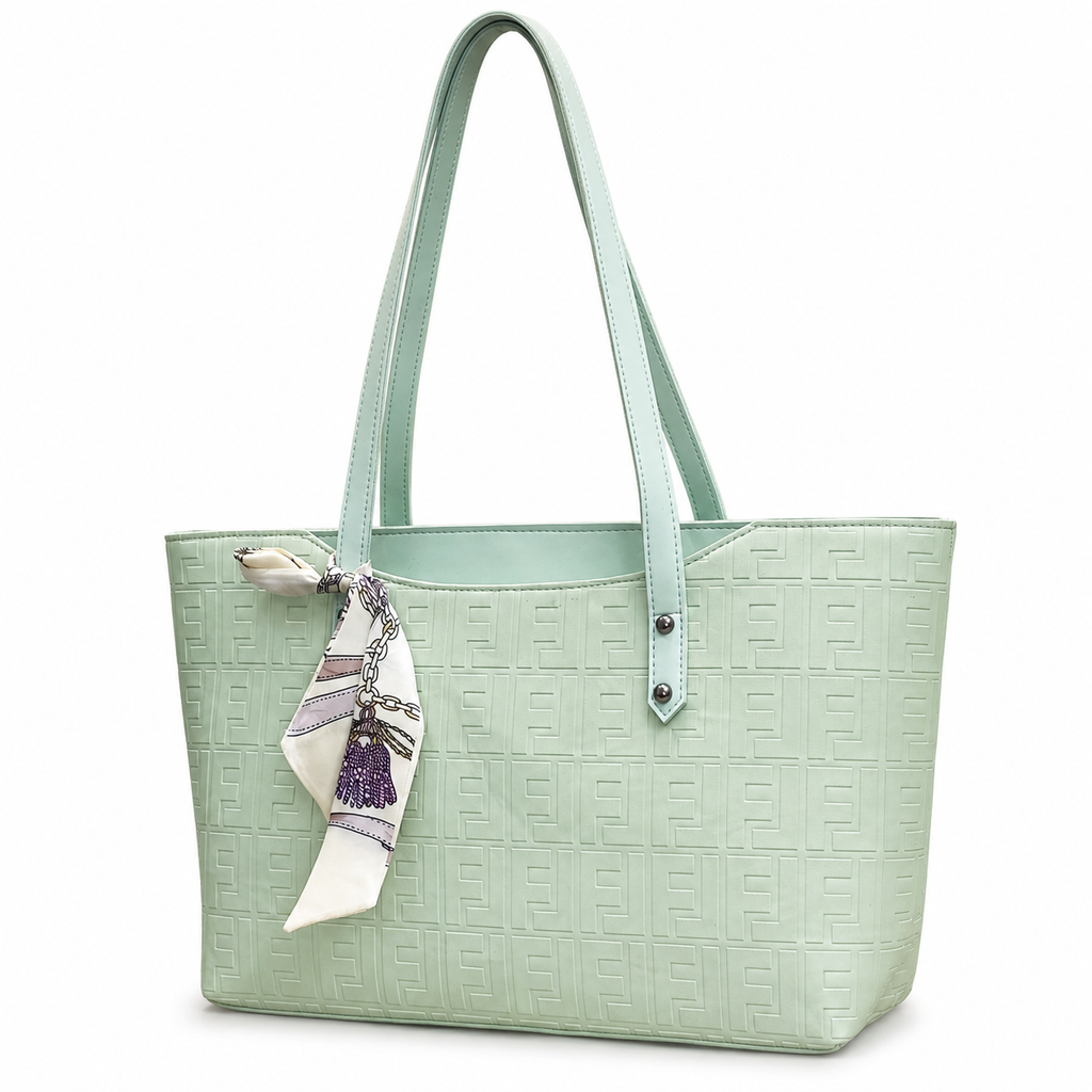 Structured Embossed Tote Bag with Scarf Accent