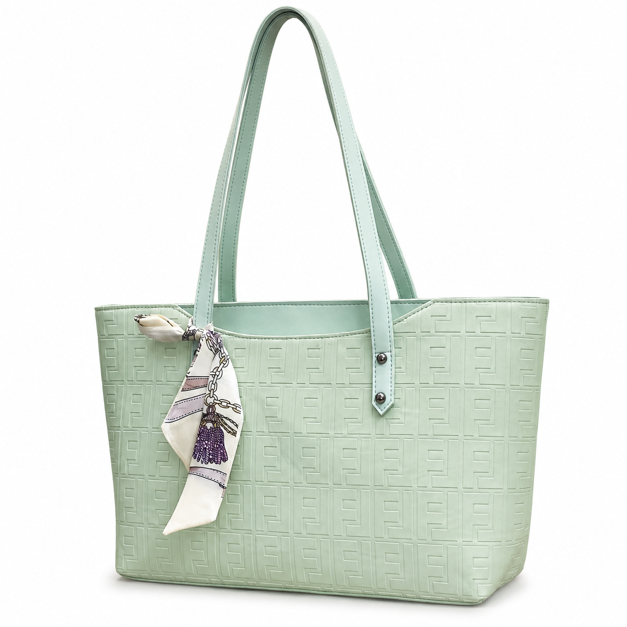 Structured Embossed Tote Bag with Scarf Accent