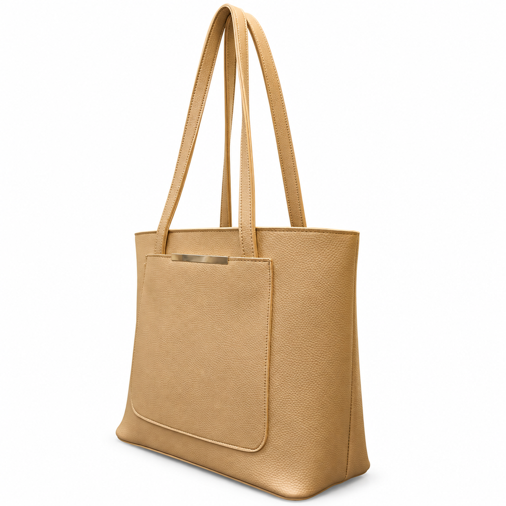Structured Textured Shoulder Tote with Front Pocket