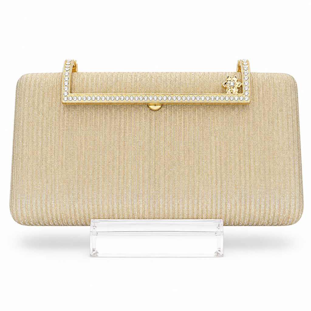 Textured Crystal-Frame Hard-Case Clutch