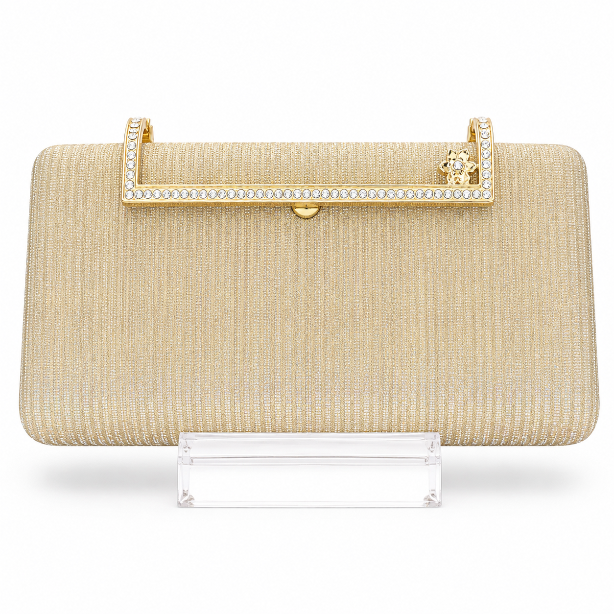 Textured Crystal-Frame Hard-Case Clutch