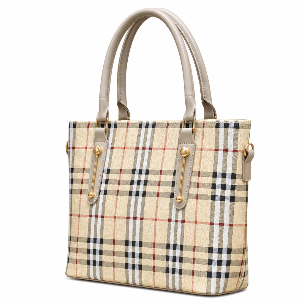Classic Check-Pattern Structured Tote Bag