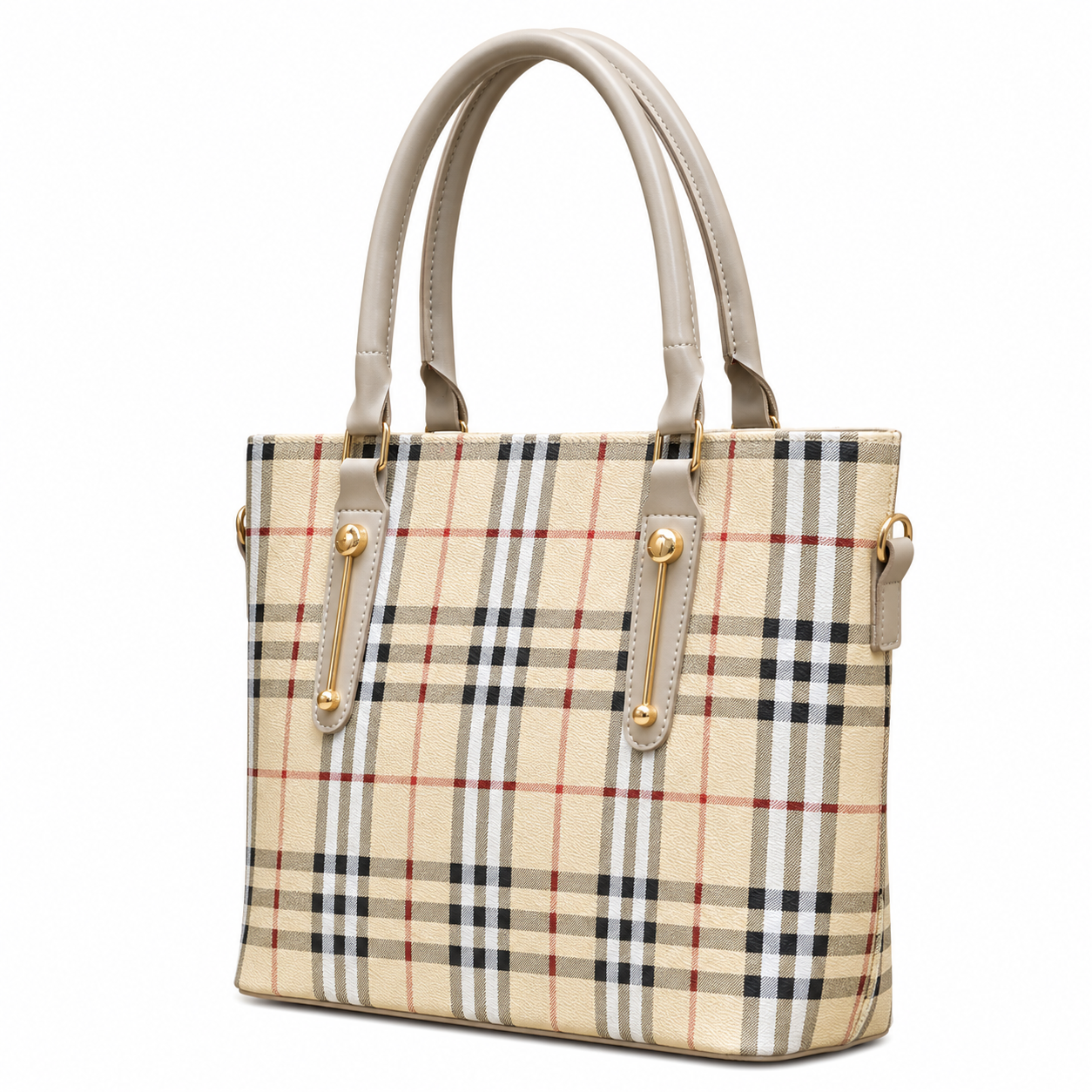 Classic Check-Pattern Structured Tote Bag