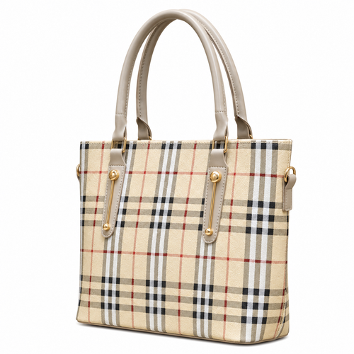 Classic Check-Pattern Structured Tote Bag