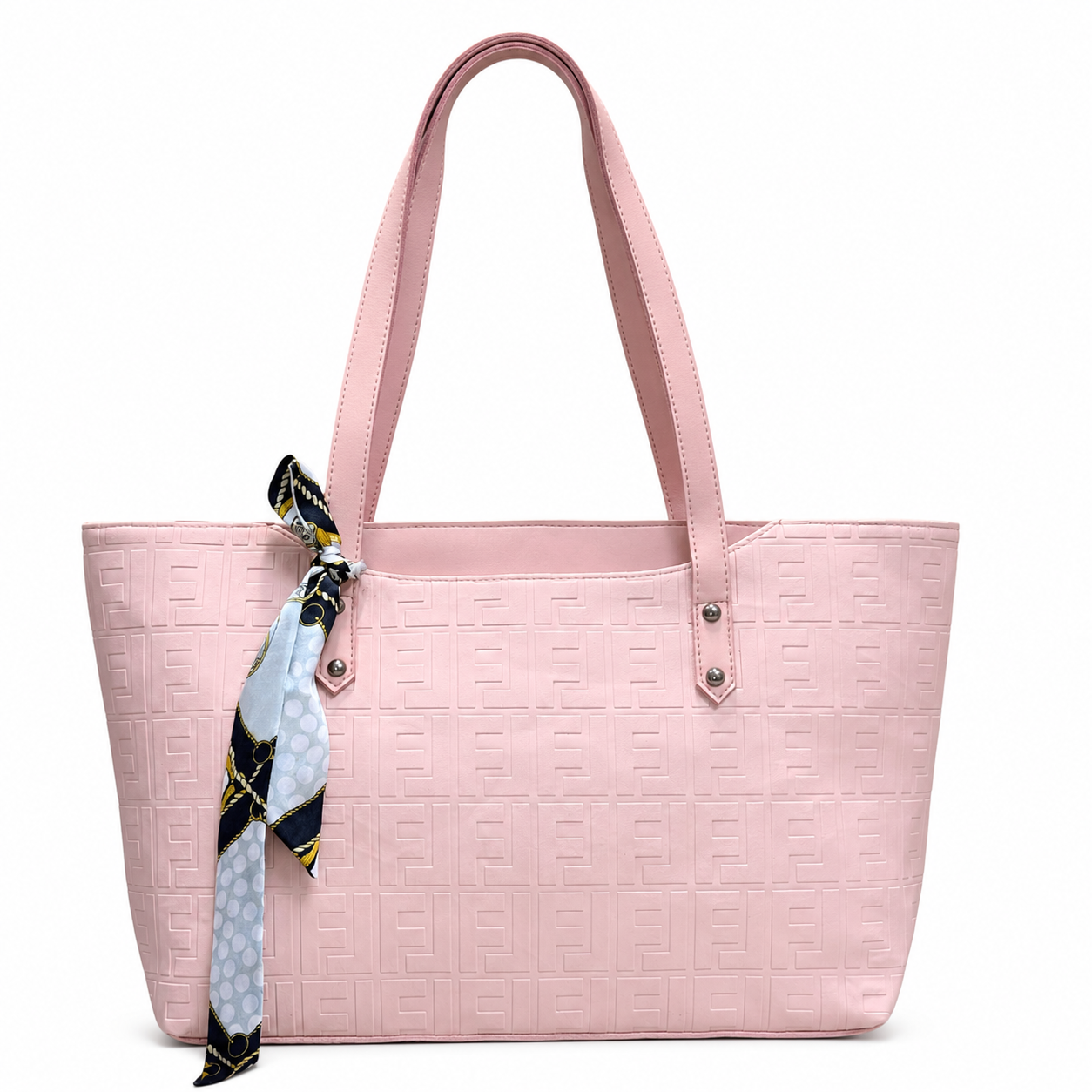 Structured Embossed Tote Bag with Scarf Accent