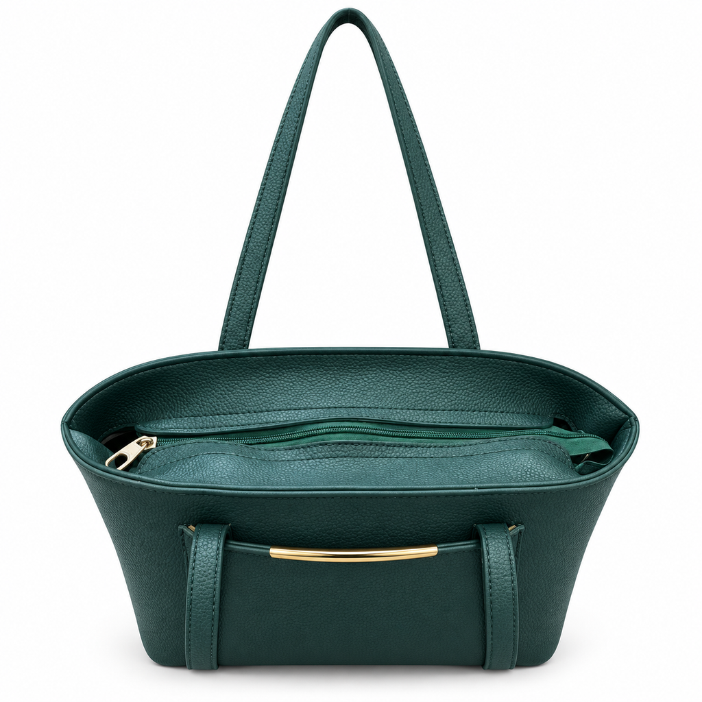 Structured Textured Shoulder Tote with Front Pocket