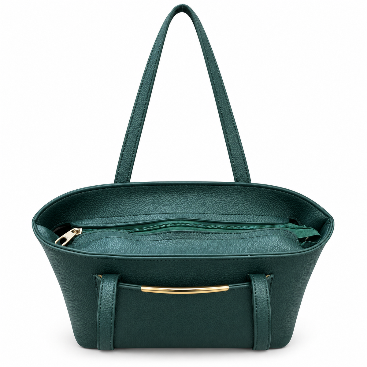 Structured Textured Shoulder Tote with Front Pocket