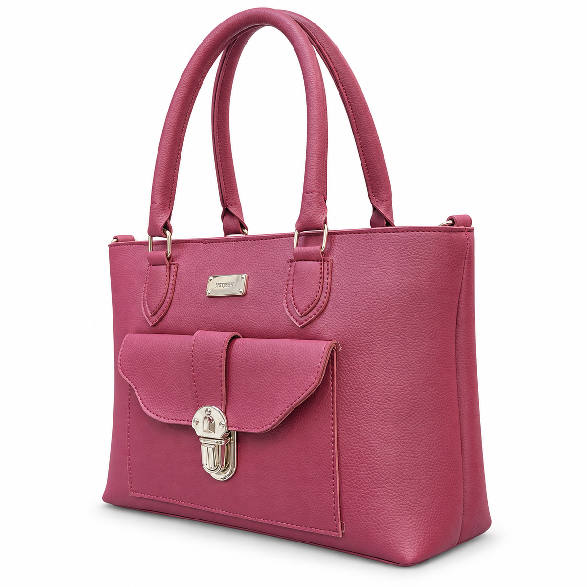 Pebbled-Texture Structured Front-Pocket Tote Bag