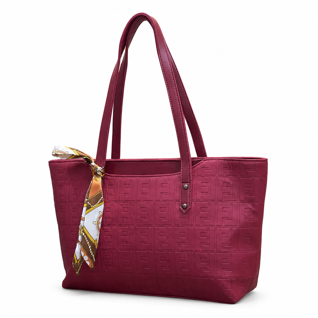 Structured Embossed Tote Bag with Scarf Accent