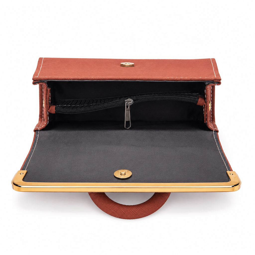 Textured Frame-Detail Top-Handle Handbag