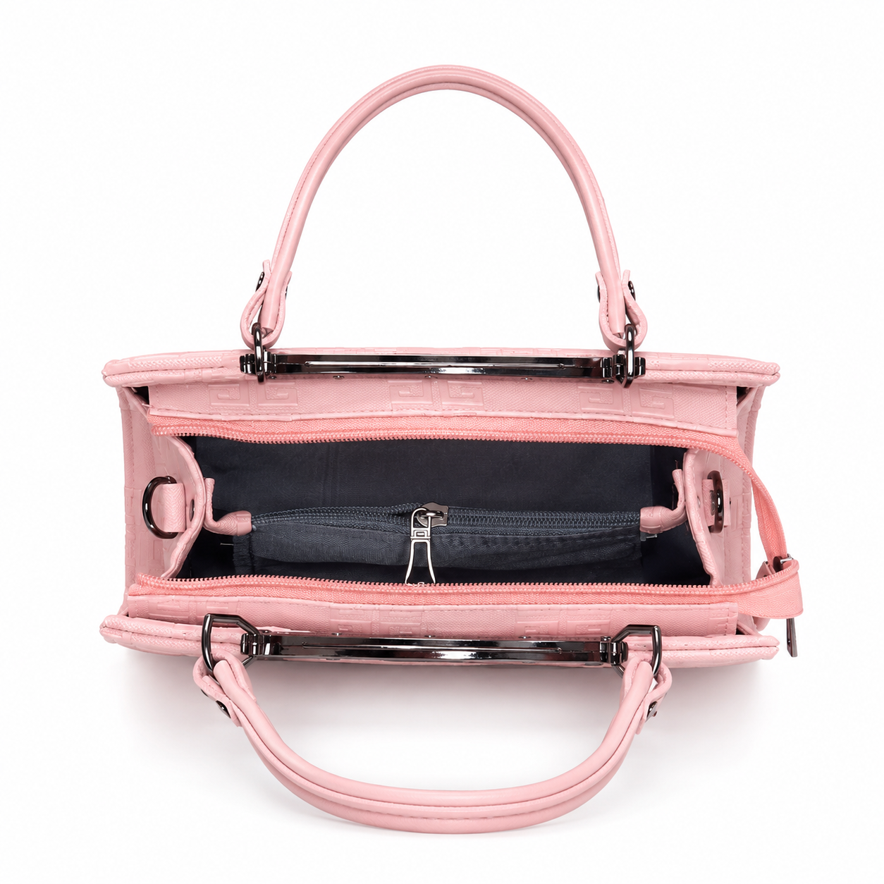 Geometric Embossed Double-Handle Handbag
