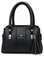 ARUKSA textured top handle handbag with metallic handle tabs and decorative tassel charm