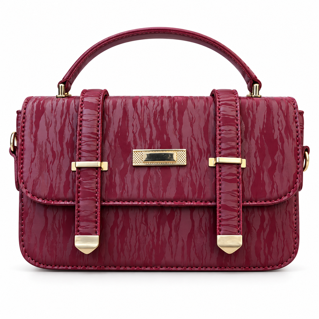 Textured Buckle Detail Satchel Handbag