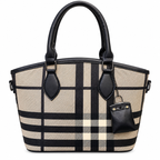 Variant 1: ARUKSA bold grid check top handle tote bag with hanging mini handbag charm