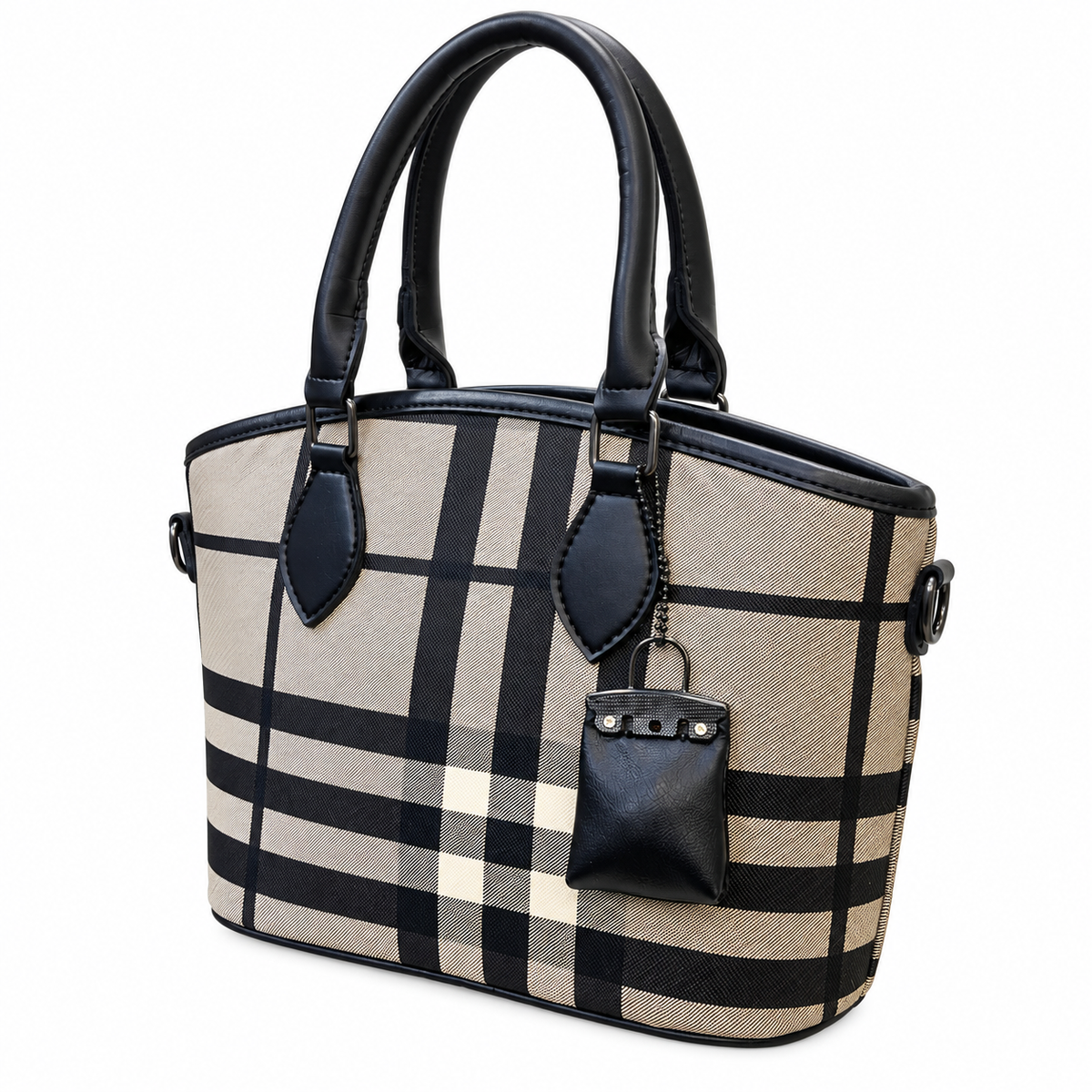 Plaid Print Top Handle Bag