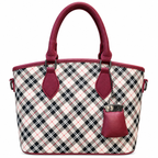 ARUKSA diagonal check top handle tote bag with hanging mini handbag charm